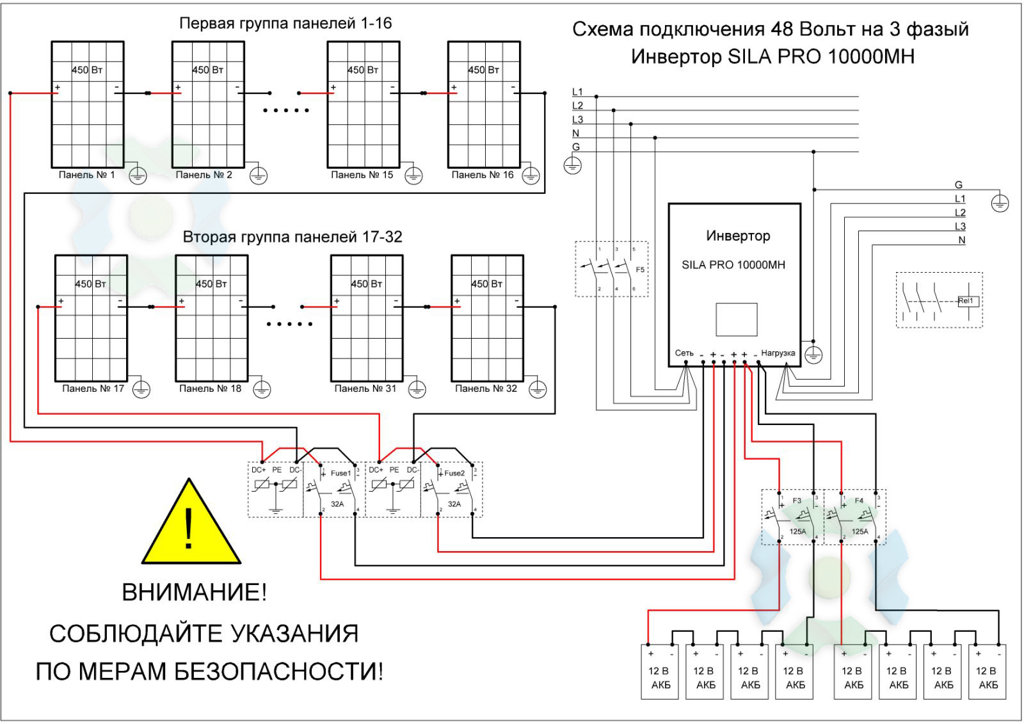 Схема гибридного инвертора для солнечных батарей